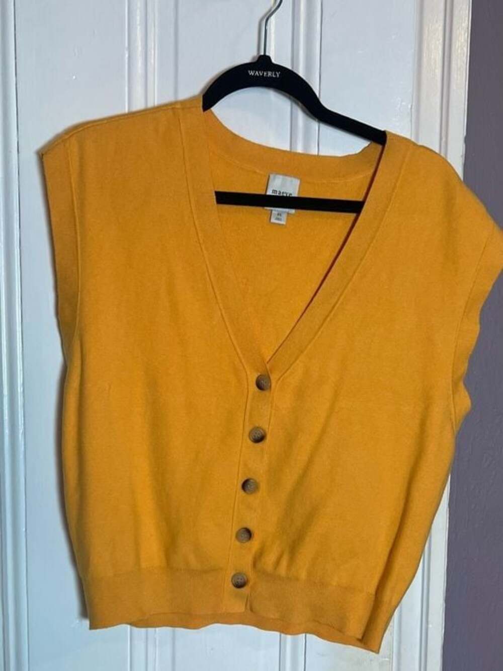 Maeve Mustard Yellow V-Neck Button Front Short Sleeve Cardigan